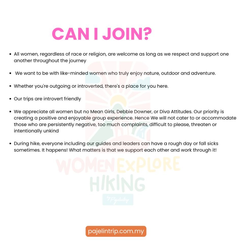 WOMEN 1 MONTH 1 HIKE CLUB POLICIES